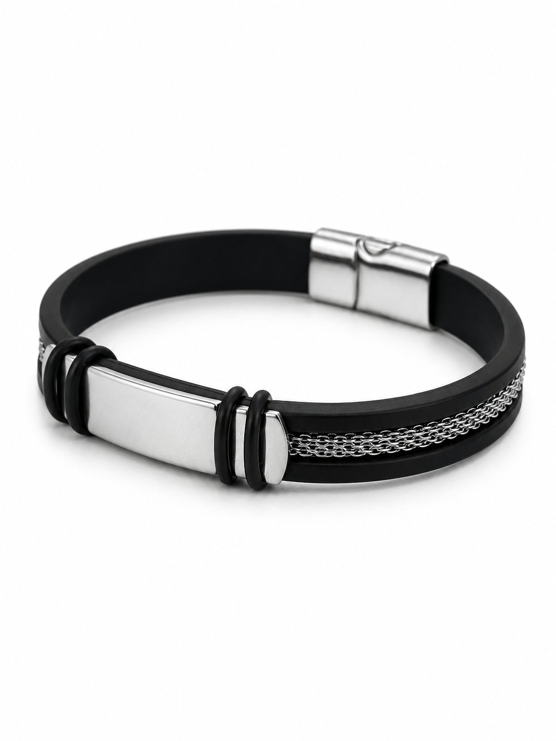 Pulsera Esclava con Placa Plateado