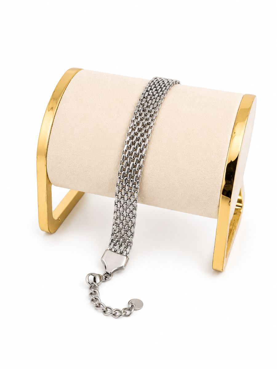 Pulsera de Tejido Chino Plateado